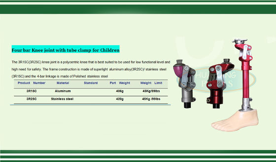 Four bar linkage knee joint with tube for children stainless steel aluminium Pediatric